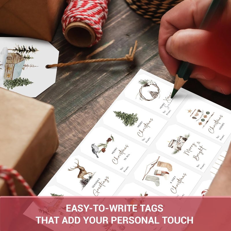 AUDREE 210 Pcs Christmas Gift Tags Sticker - Self Adhesive Woodland Watercolor Holiday Gift Tags - Christmas Name Tags Label Stickers for Xmas Presents, Cards, Boxes, Wrapping & DIY Crafts - Image 3